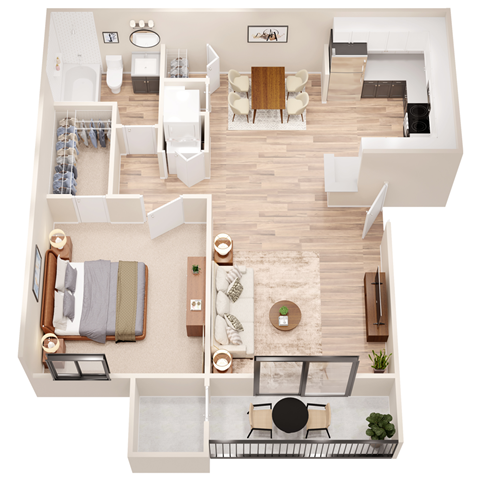 Floor plan for 1 bed, 1 bath, 650 sqft